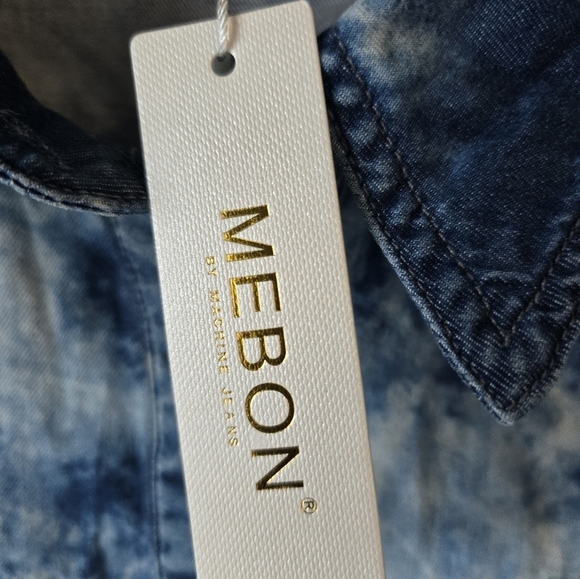 Mebon Machine Chambray Romper Jumpsuit Women L Blue Denim LongSleeve Tye Dye - Picture 5 of 16